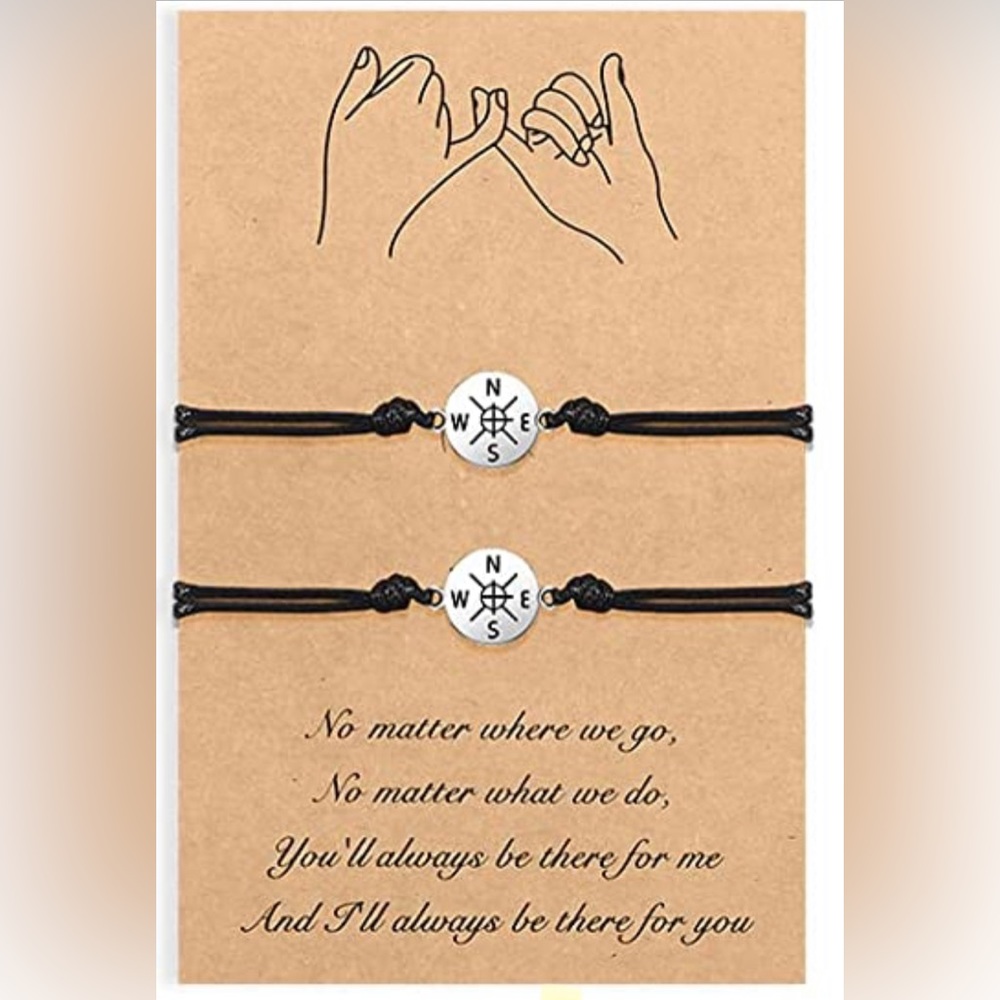 Pinky Promise Matching Bracelets Friends Couples Distance Jewelry Set w card